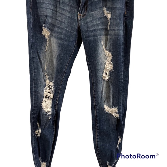 KanCan Mid Rise Distressed Skinny Jeans Medium Dark Wash - 13/30 - Picture 9 of 9